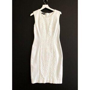 Lafayette 148 white knit dress with lace insert, 2